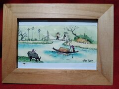 Tablouri vietnameze pictate manual pe matase